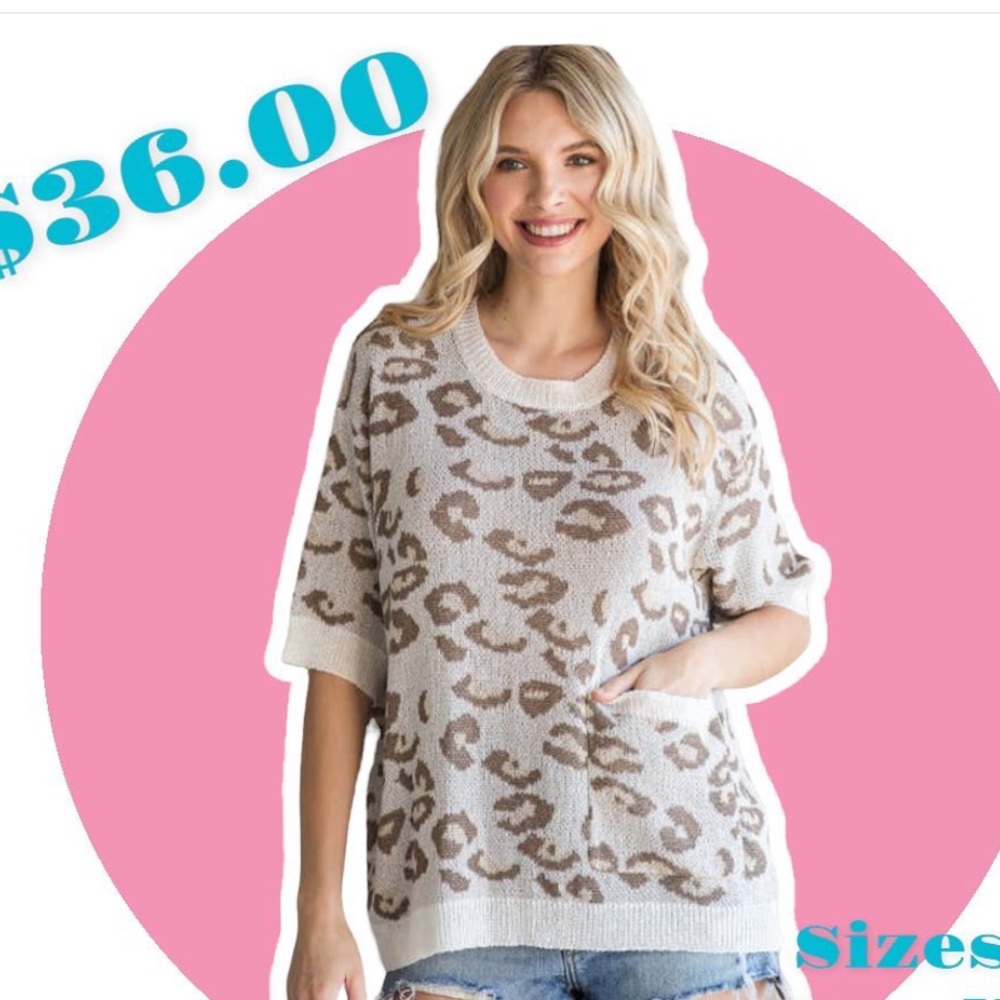 🌟Tan/Cream Leopard Print Short Sleeve Sweater🌟